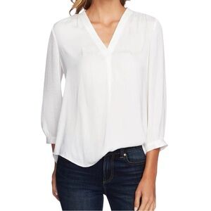 Vince Camuto rumple satin White V-Neck Blouse